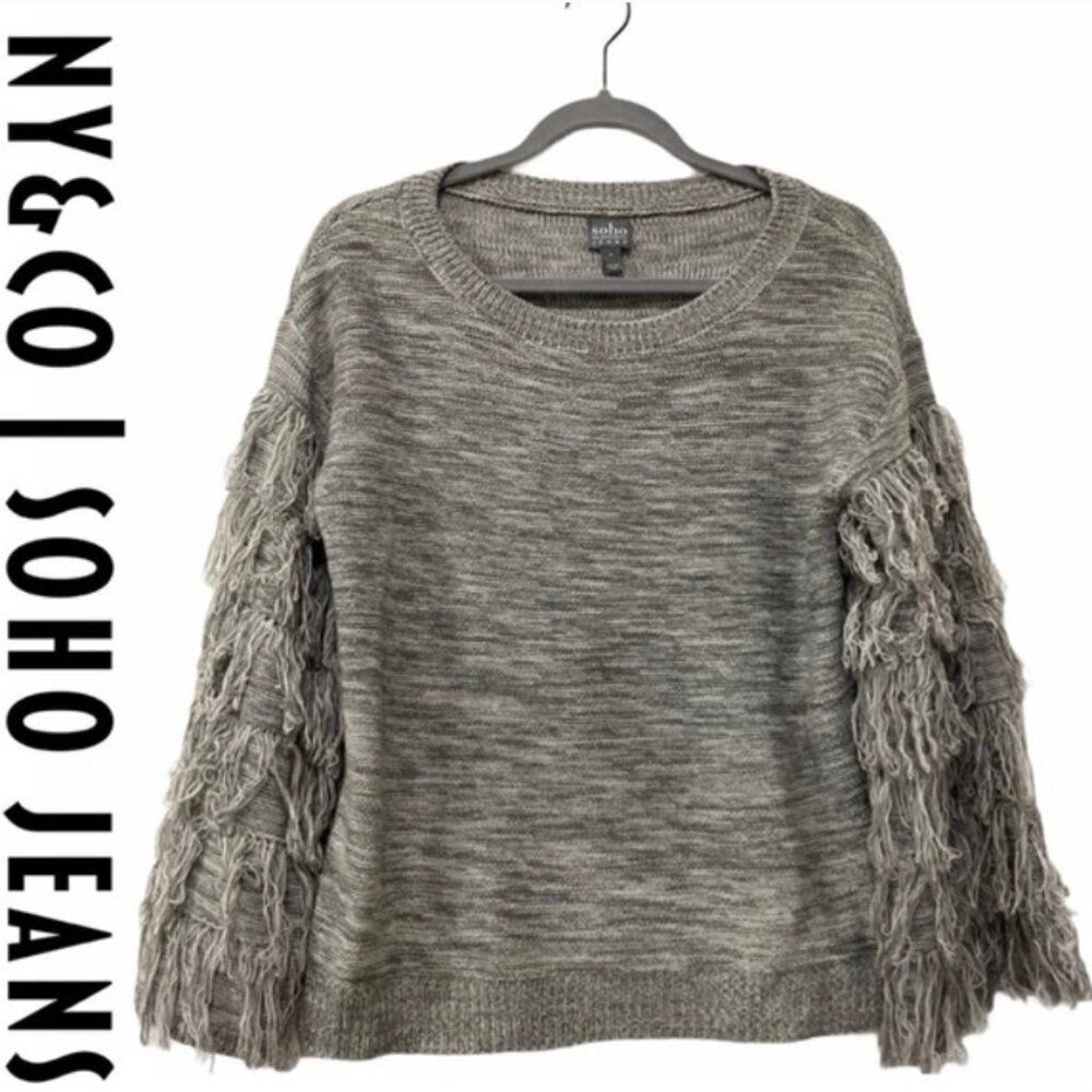 NY & Co Soho Jeans‎ Grey Fringe Sweater Women's Medium Boho Festival Whimsigoth